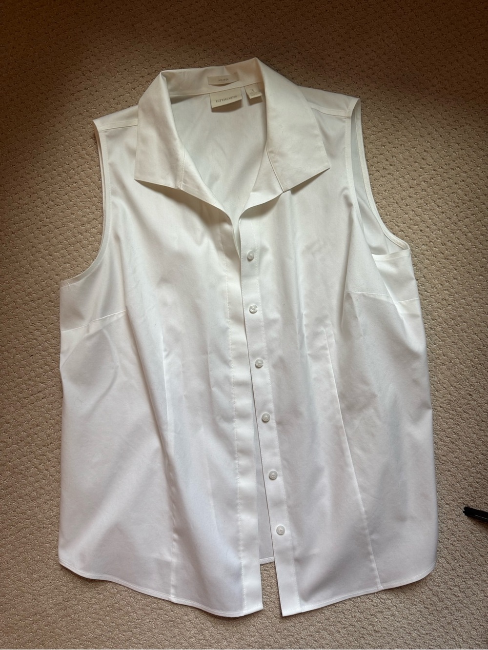 Sleeveless Satin Button-Front White Blouse
